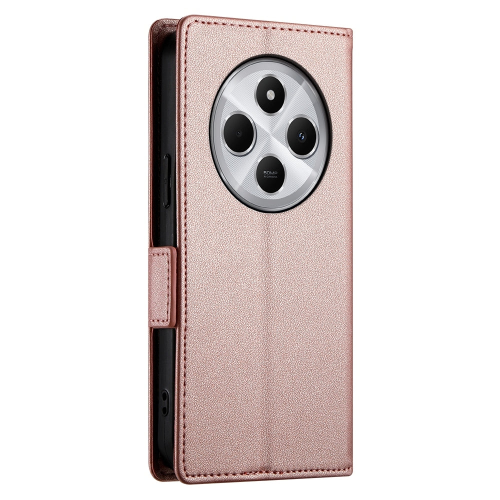 For Redmi 14C 4G Side Buckle Magnetic Frosted Leather Phone Case(Rose Gold)