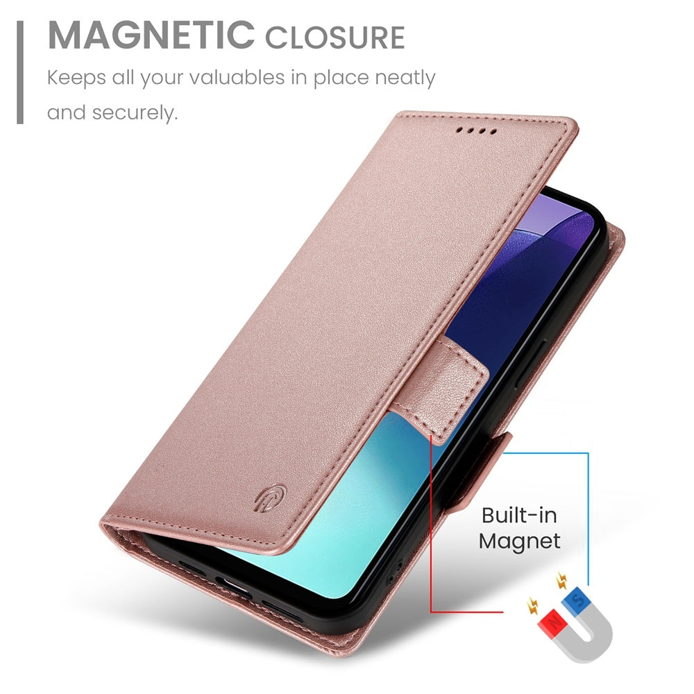 For Redmi 14C 4G Side Buckle Magnetic Frosted Leather Phone Case(Rose Gold)