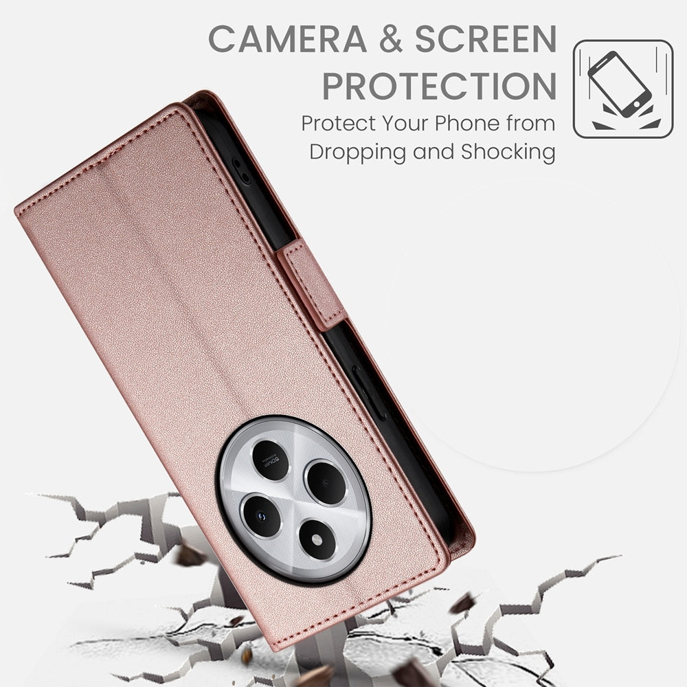 For Redmi 14C 4G Side Buckle Magnetic Frosted Leather Phone Case(Rose Gold)