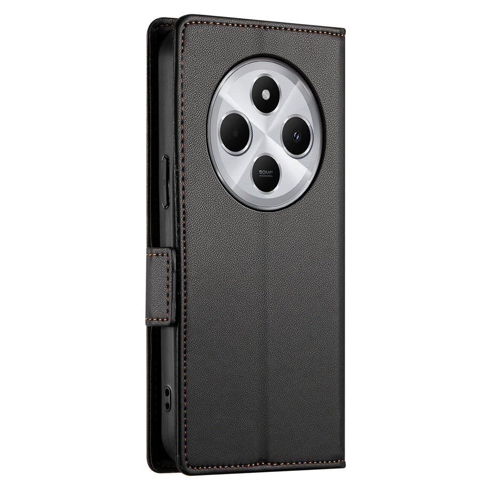 For Redmi 14C 4G Side Buckle Magnetic Frosted Leather Phone Case(Black)