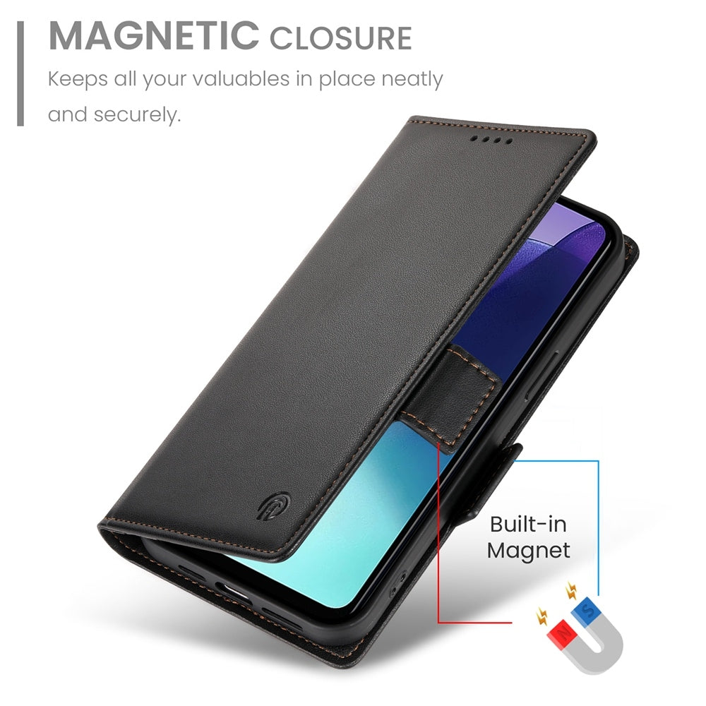 For Redmi 14C 4G Side Buckle Magnetic Frosted Leather Phone Case(Black)