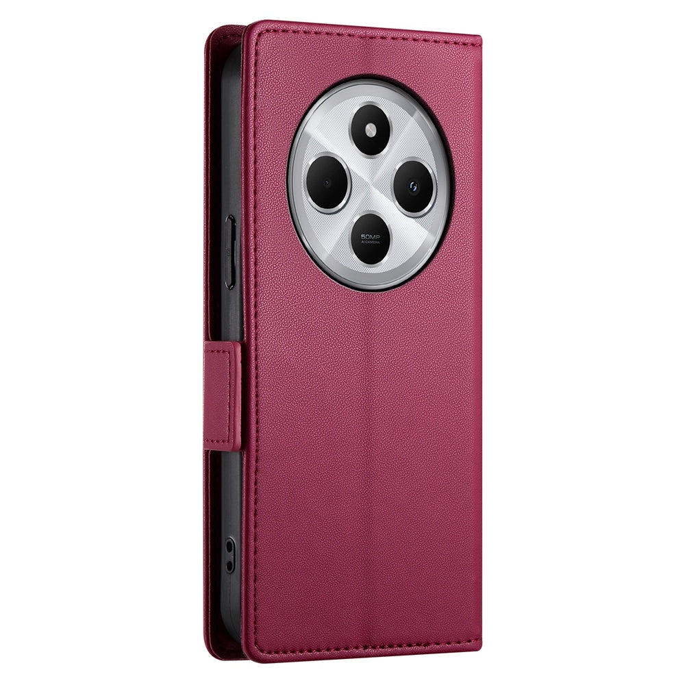 For Redmi 14C 4G Side Buckle Magnetic Frosted Leather Phone Case(Wine Red)