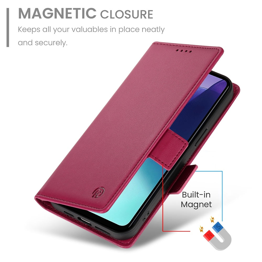 For Redmi 14C 4G Side Buckle Magnetic Frosted Leather Phone Case(Wine Red)