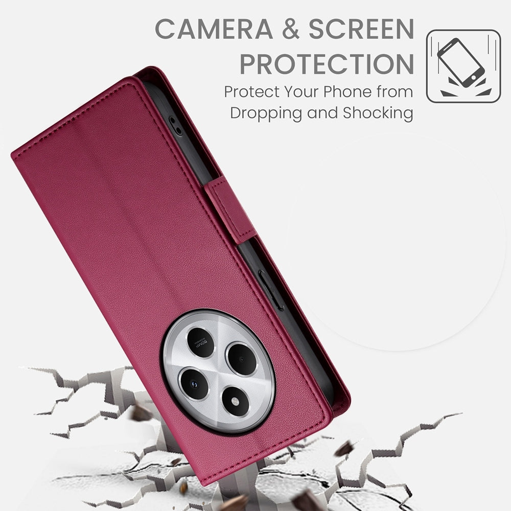 For Redmi 14C 4G Side Buckle Magnetic Frosted Leather Phone Case(Wine Red)