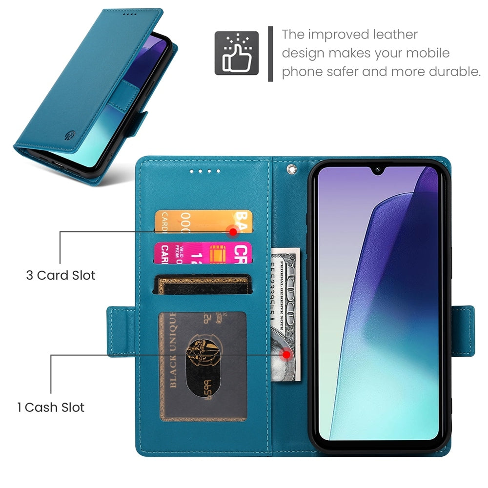 For Redmi 14C 4G Side Buckle Magnetic Frosted Leather Phone Case(Blue)