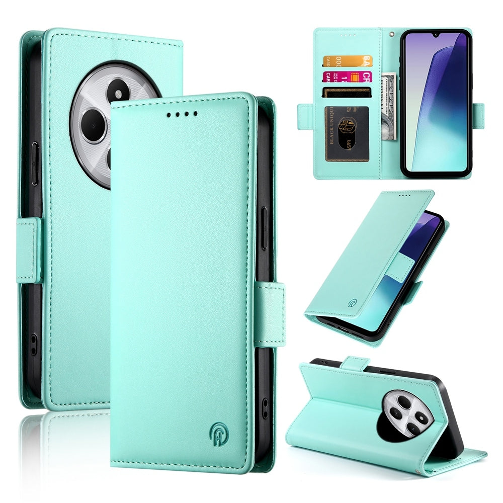 For Redmi 14C 4G Side Buckle Magnetic Frosted Leather Phone Case(Mint Green)