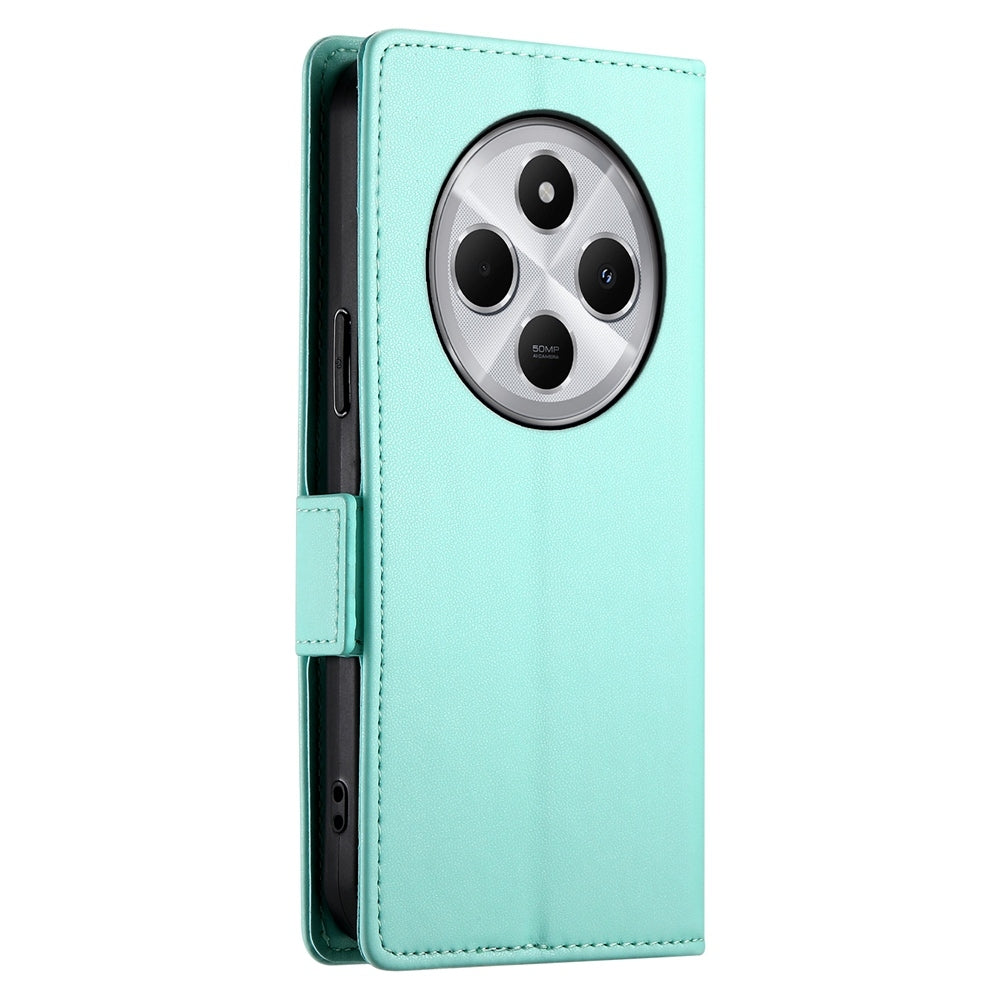 For Redmi 14C 4G Side Buckle Magnetic Frosted Leather Phone Case(Mint Green)