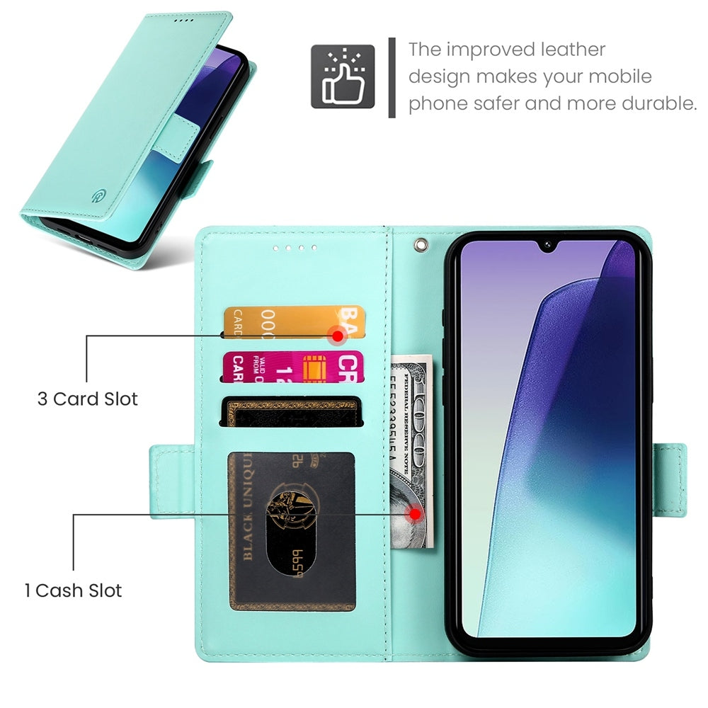 For Redmi 14C 4G Side Buckle Magnetic Frosted Leather Phone Case(Mint Green)