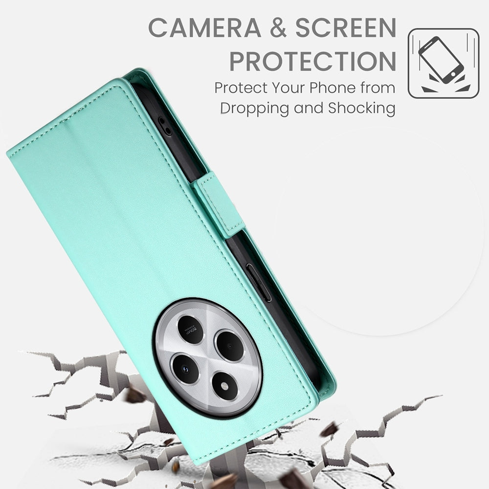 For Redmi 14C 4G Side Buckle Magnetic Frosted Leather Phone Case(Mint Green)