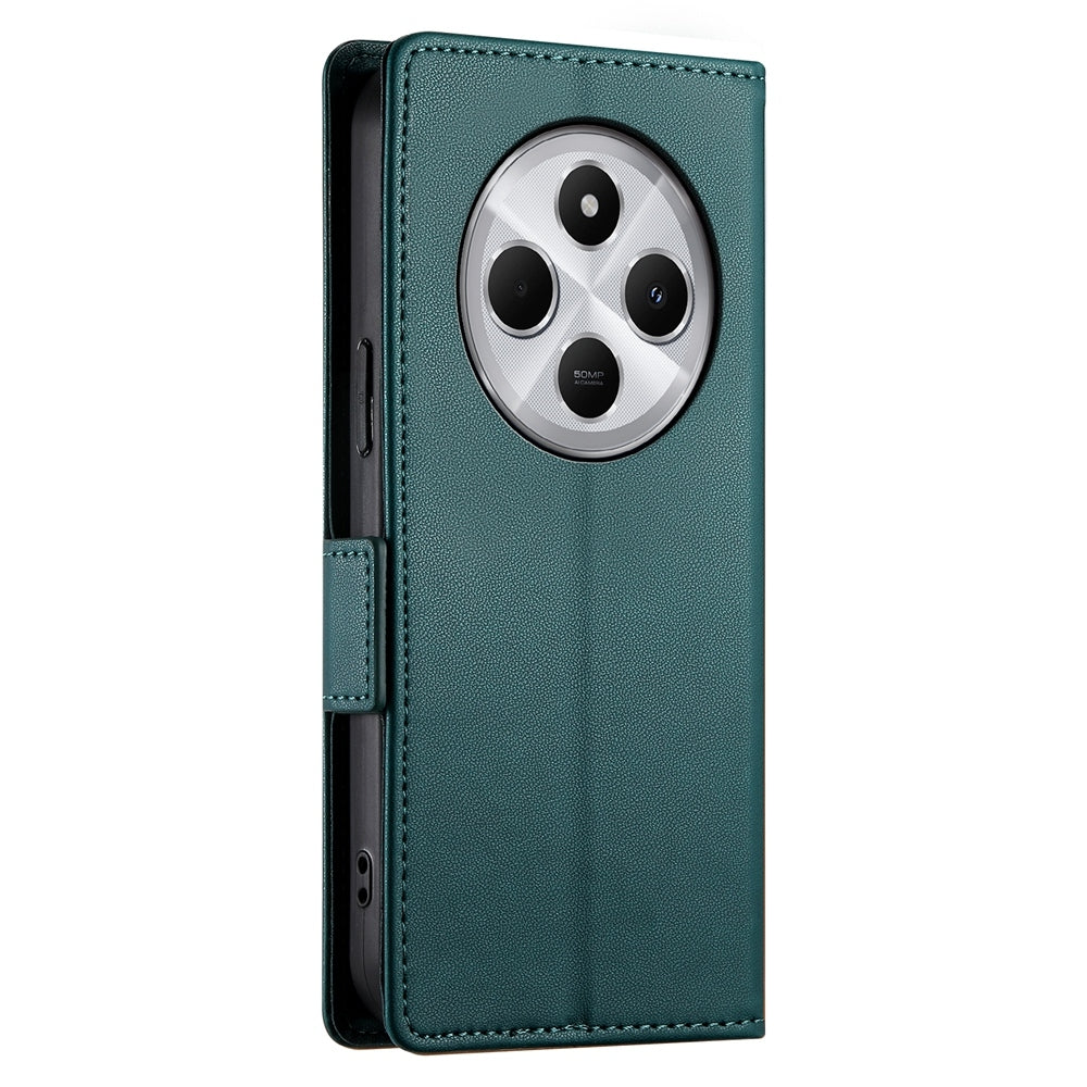 For Redmi 14C 4G Side Buckle Magnetic Frosted Leather Phone Case(Dark Green)