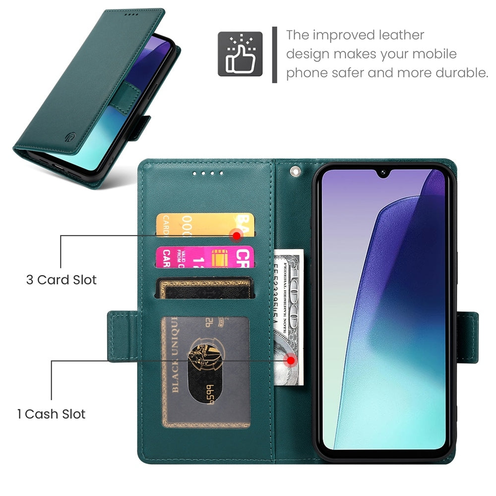 For Redmi 14C 4G Side Buckle Magnetic Frosted Leather Phone Case(Dark Green)