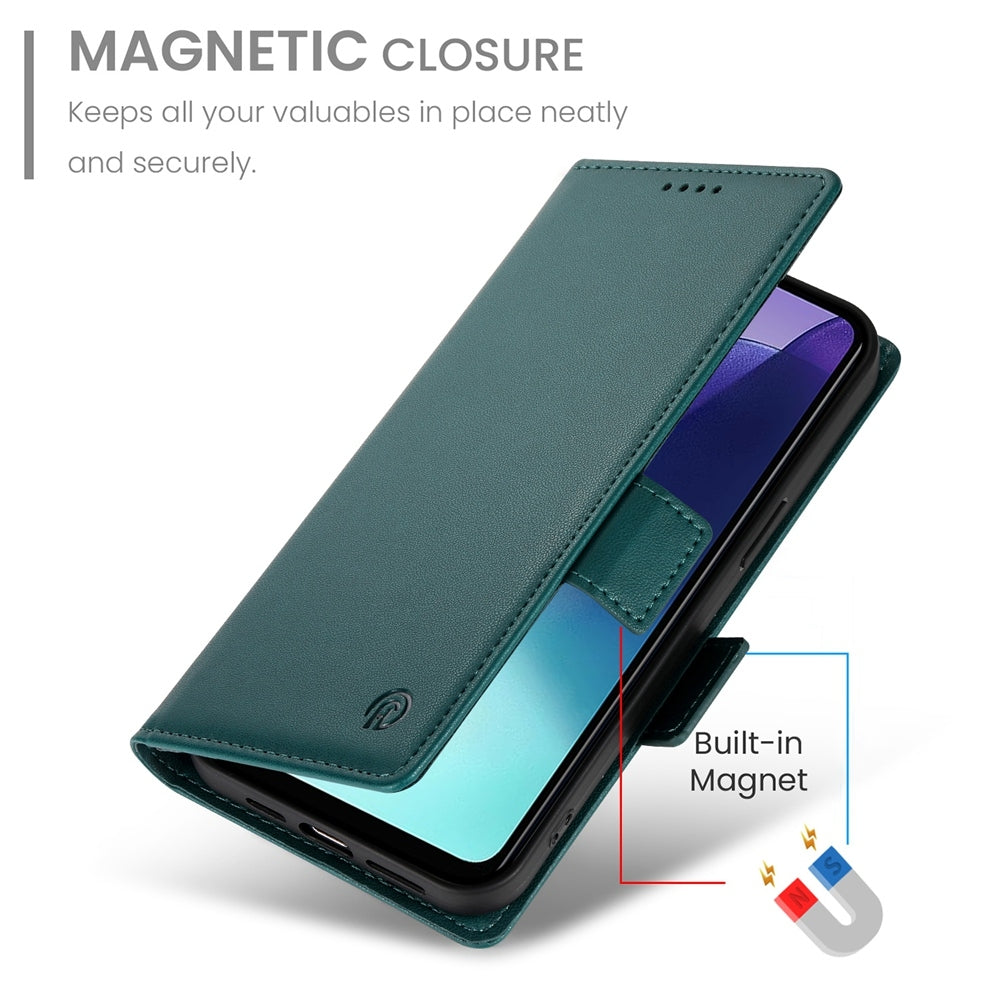 For Redmi 14C 4G Side Buckle Magnetic Frosted Leather Phone Case(Dark Green)