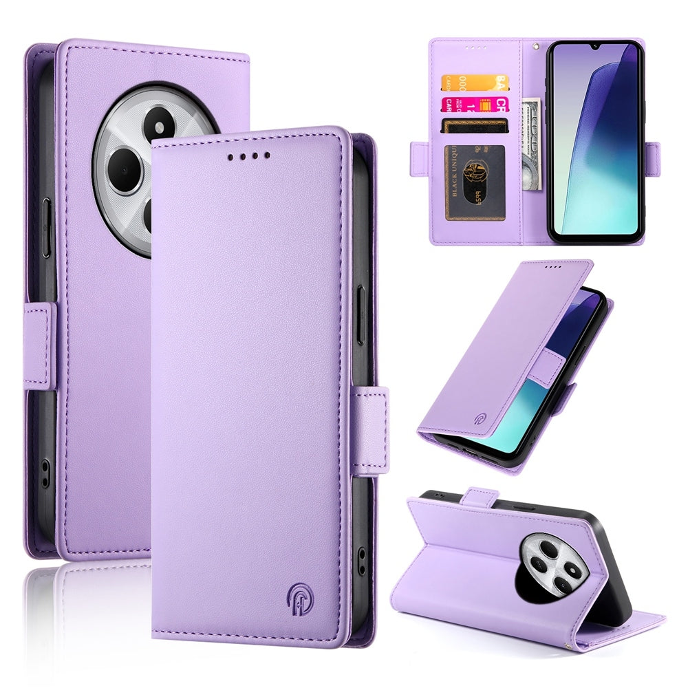 For Redmi 14C 4G Side Buckle Magnetic Frosted Leather Phone Case(Purple)