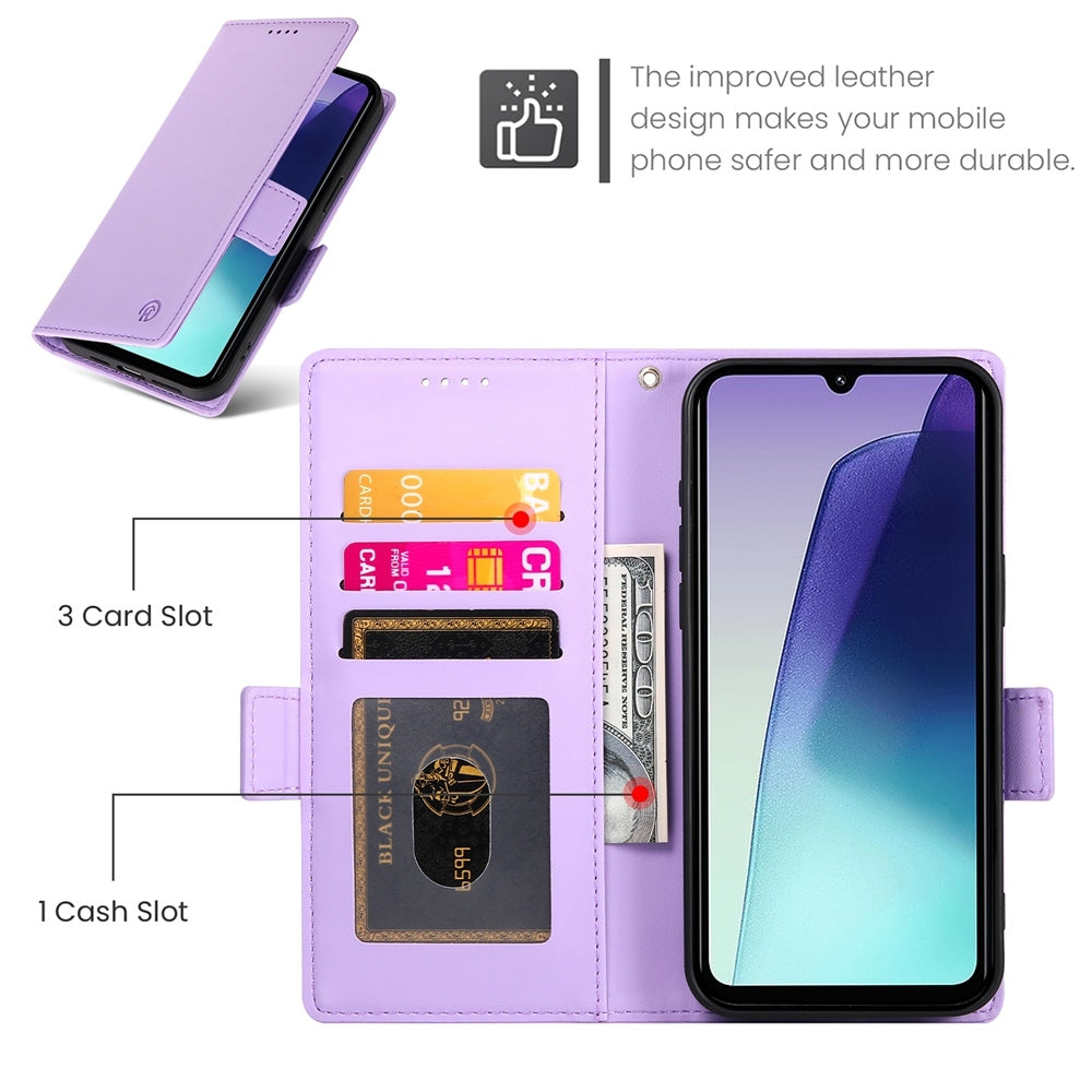 For Redmi 14C 4G Side Buckle Magnetic Frosted Leather Phone Case(Purple)