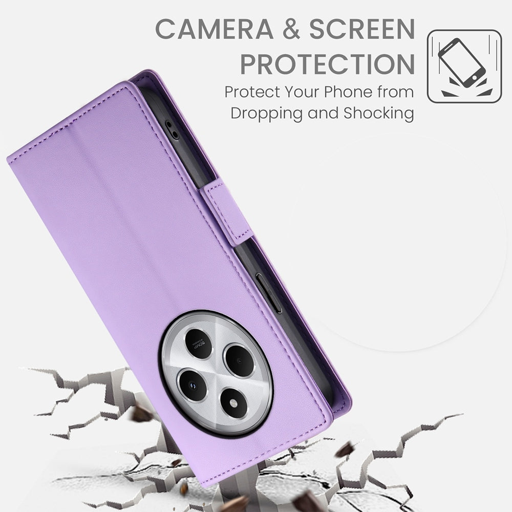 For Redmi 14C 4G Side Buckle Magnetic Frosted Leather Phone Case(Purple)