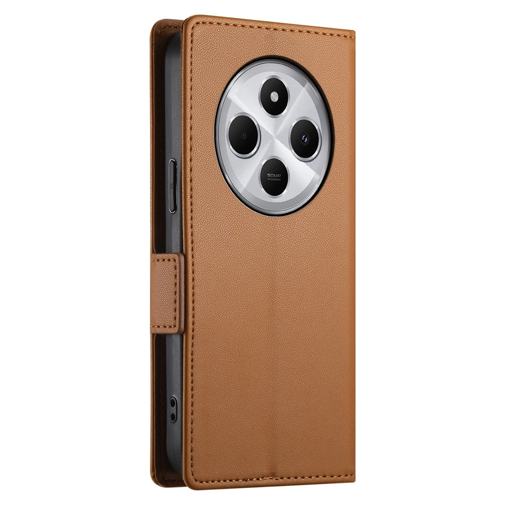 For Redmi 14C 4G Side Buckle Magnetic Frosted Leather Phone Case(Brown)