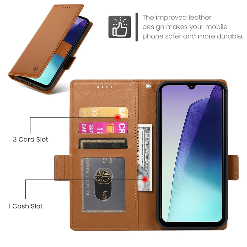 For Redmi 14C 4G Side Buckle Magnetic Frosted Leather Phone Case(Brown)