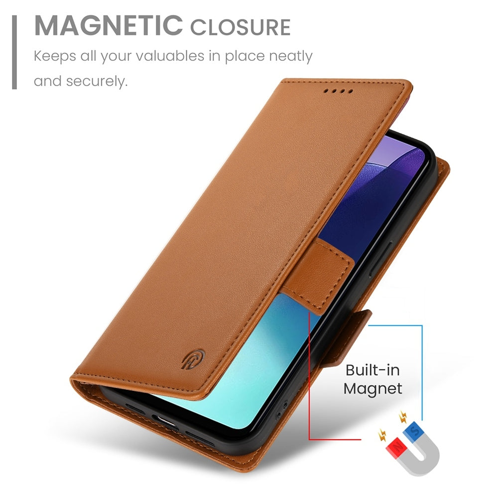 For Redmi 14C 4G Side Buckle Magnetic Frosted Leather Phone Case(Brown)