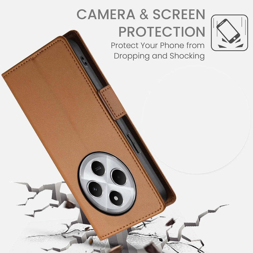 For Redmi 14C 4G Side Buckle Magnetic Frosted Leather Phone Case(Brown)