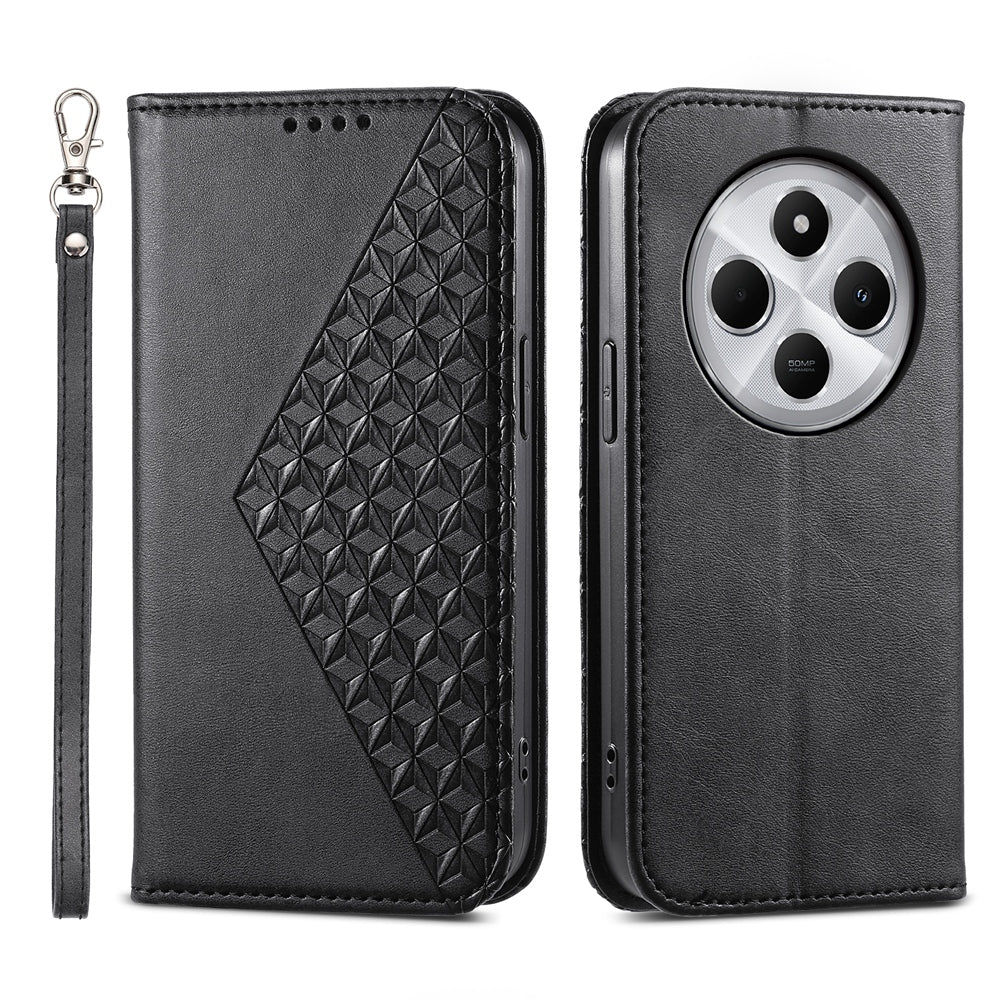 For Redmi 14C 4G Cubic Grid Calf Texture Magnetic Leather Phone Case(Black)