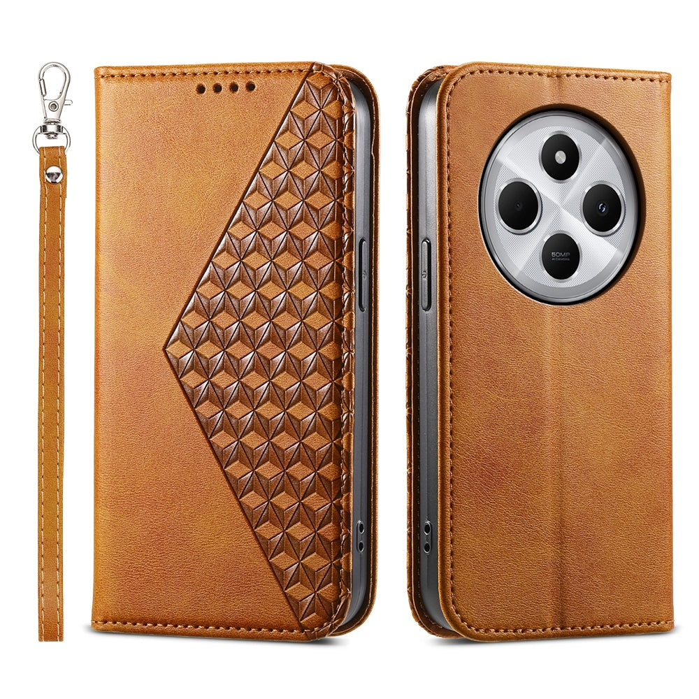 For Redmi 14C 4G Cubic Grid Calf Texture Magnetic Leather Phone Case(Yellow)