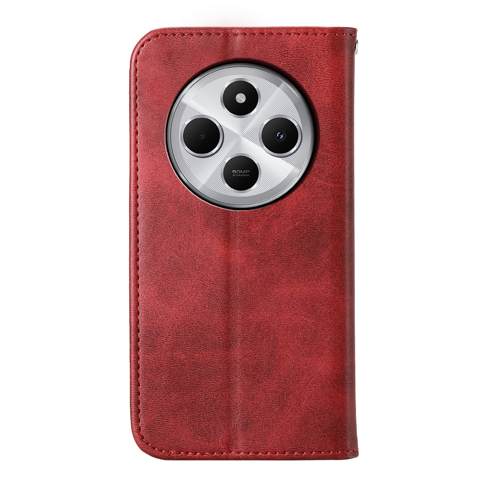 For Redmi 14C 4G Cubic Grid Calf Texture Magnetic Leather Phone Case(Red)