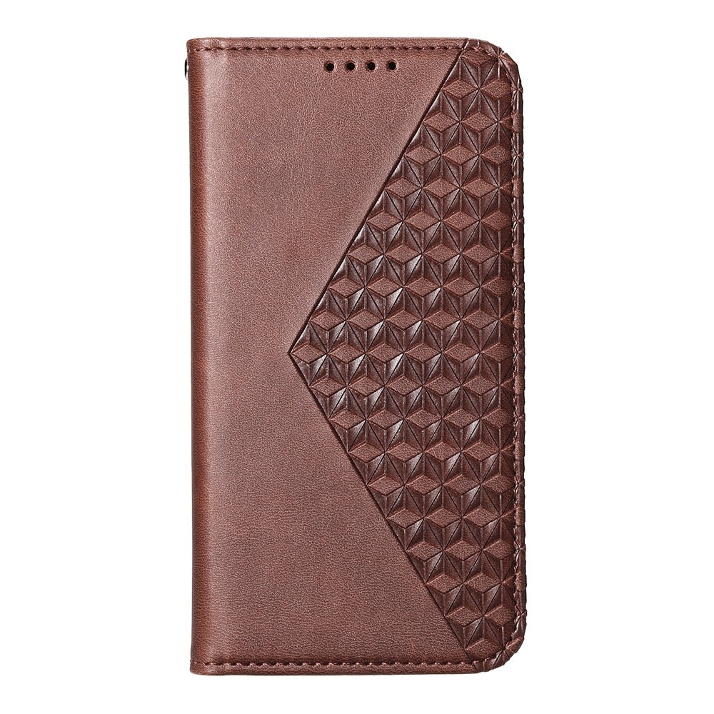 For Redmi 14C 4G Cubic Grid Calf Texture Magnetic Leather Phone Case(Brown)