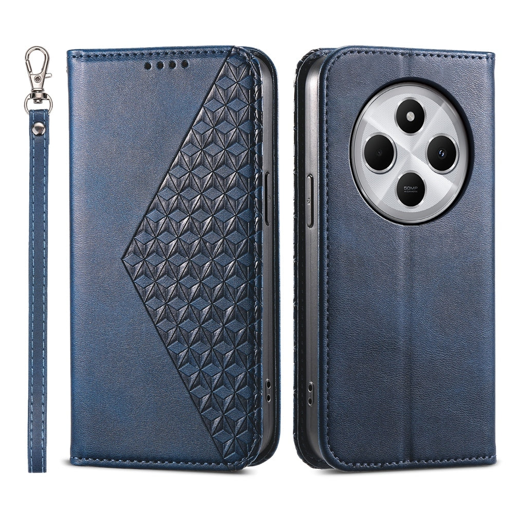 For Redmi 14C 4G Cubic Grid Calf Texture Magnetic Leather Phone Case(Blue)