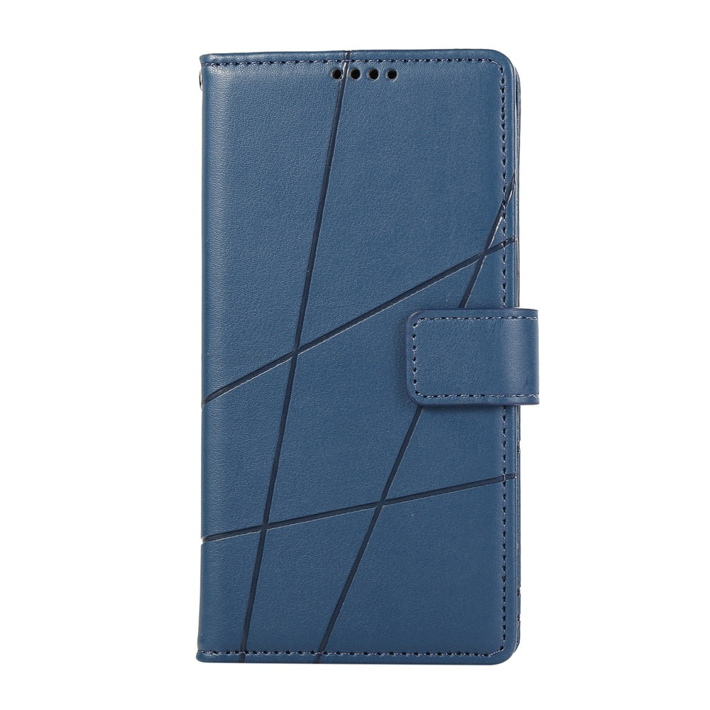 For Redmi 14C 4G PU Genuine Leather Texture Embossed Line Phone Case(Blue)