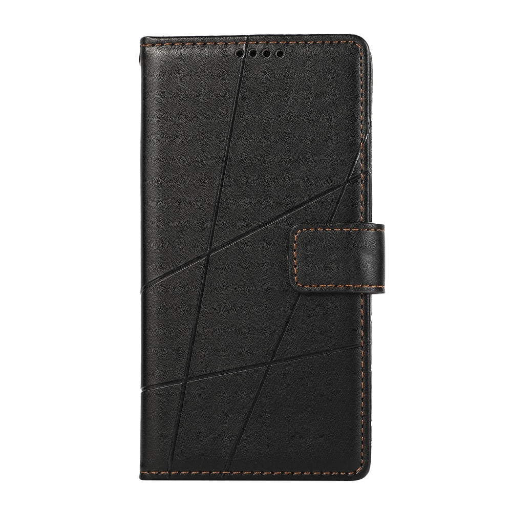 For Redmi 14C 4G PU Genuine Leather Texture Embossed Line Phone Case(Black)