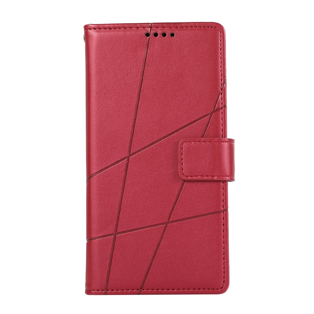 For Redmi 14C 4G PU Genuine Leather Texture Embossed Line Phone Case(Red)