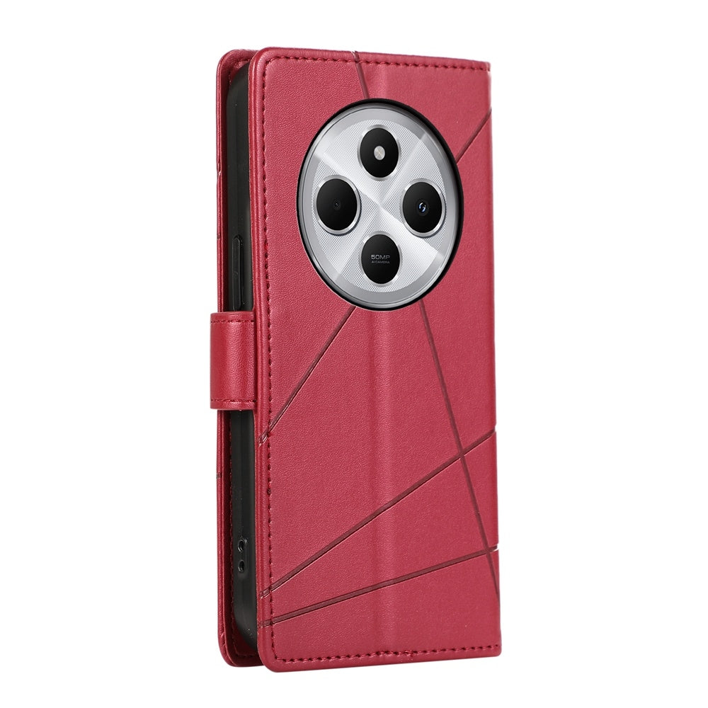 For Redmi 14C 4G PU Genuine Leather Texture Embossed Line Phone Case(Red)