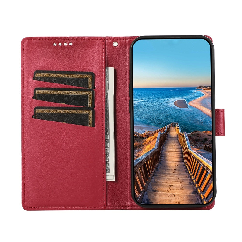 For Redmi 14C 4G PU Genuine Leather Texture Embossed Line Phone Case(Red)