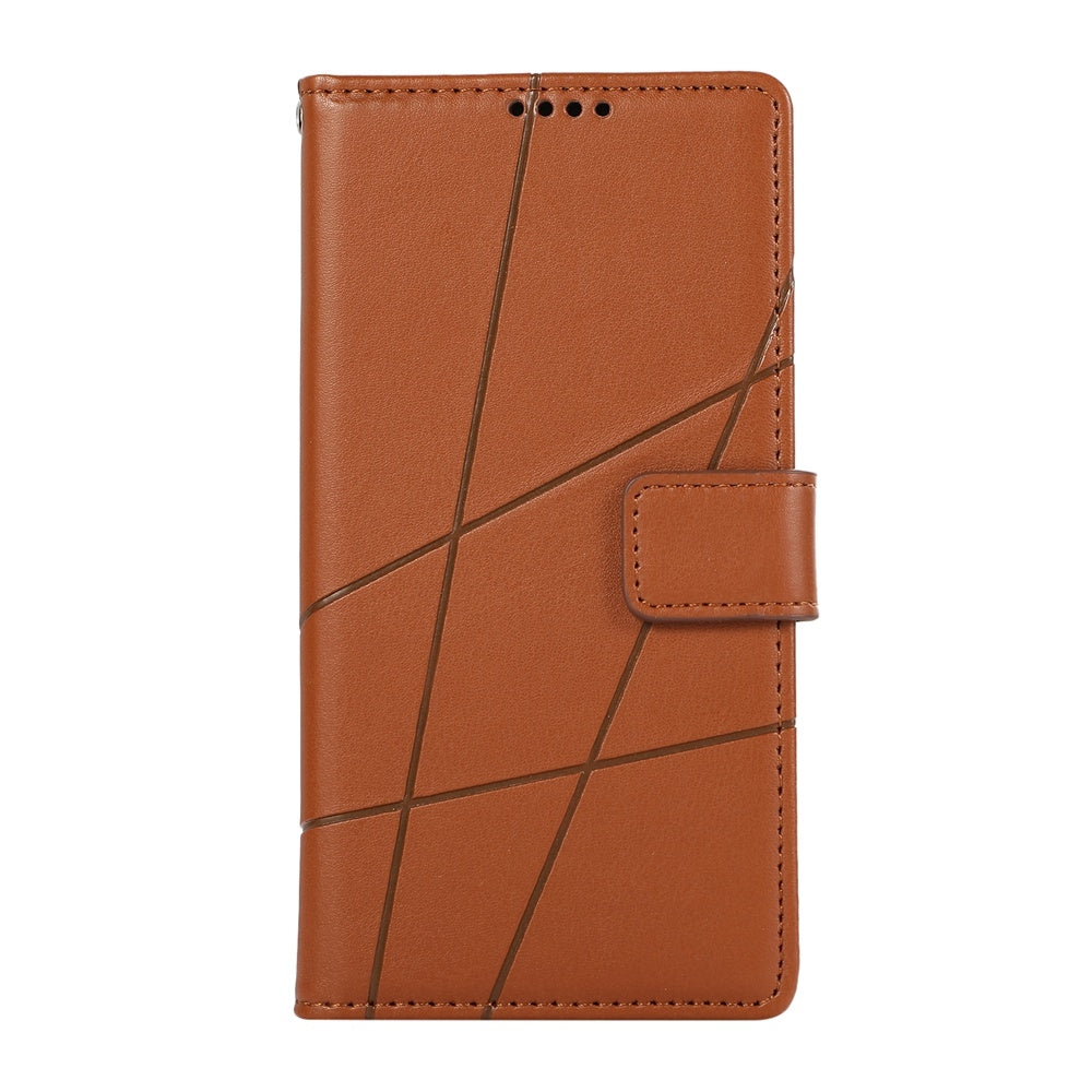 For Redmi 14C 4G PU Genuine Leather Texture Embossed Line Phone Case(Brown)