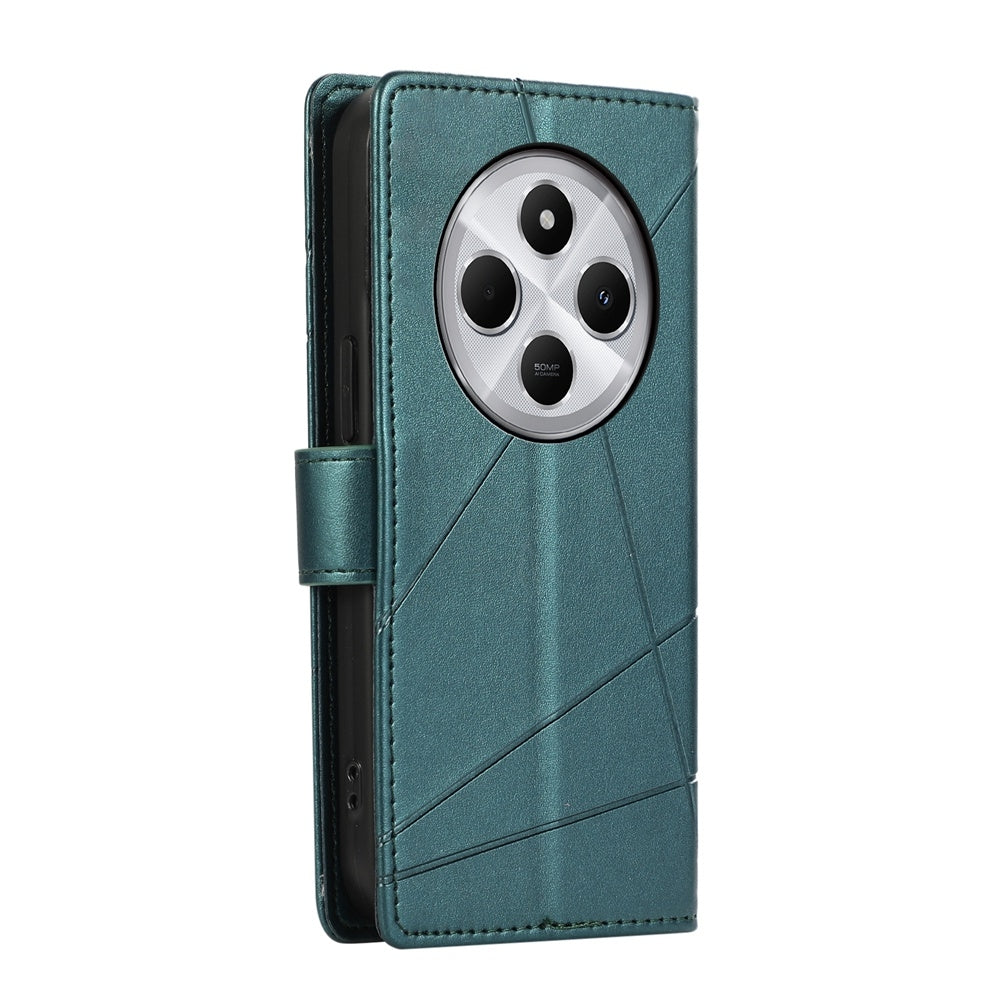 For Redmi 14C 4G PU Genuine Leather Texture Embossed Line Phone Case(Green)