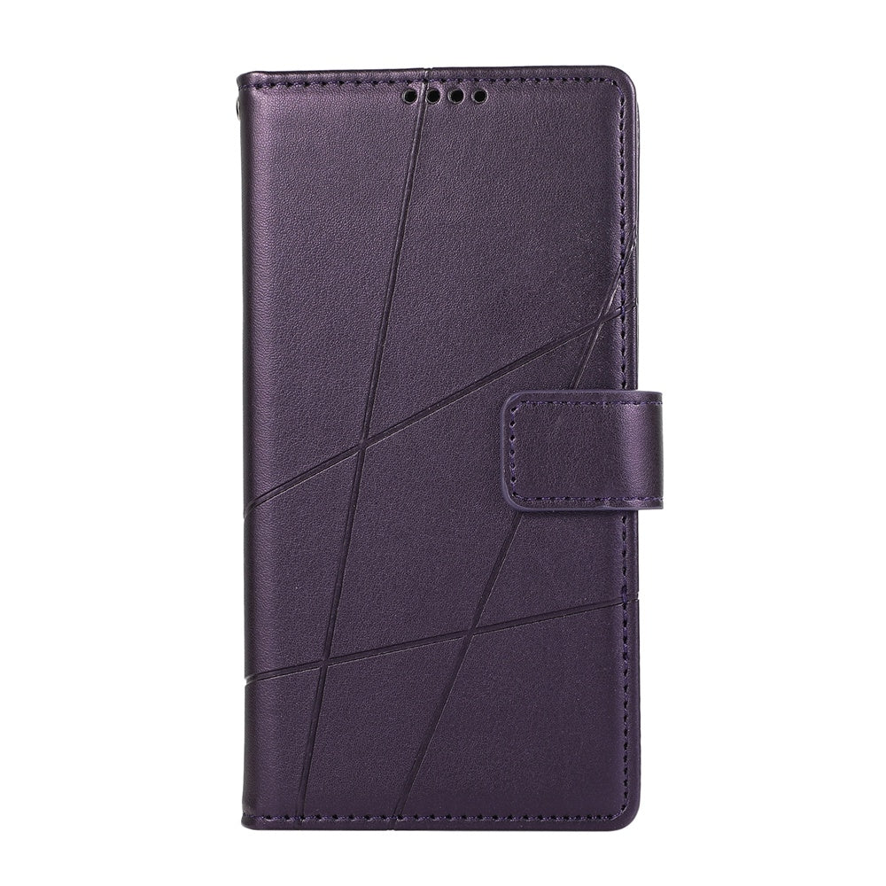 For Redmi 14C 4G PU Genuine Leather Texture Embossed Line Phone Case(Purple)