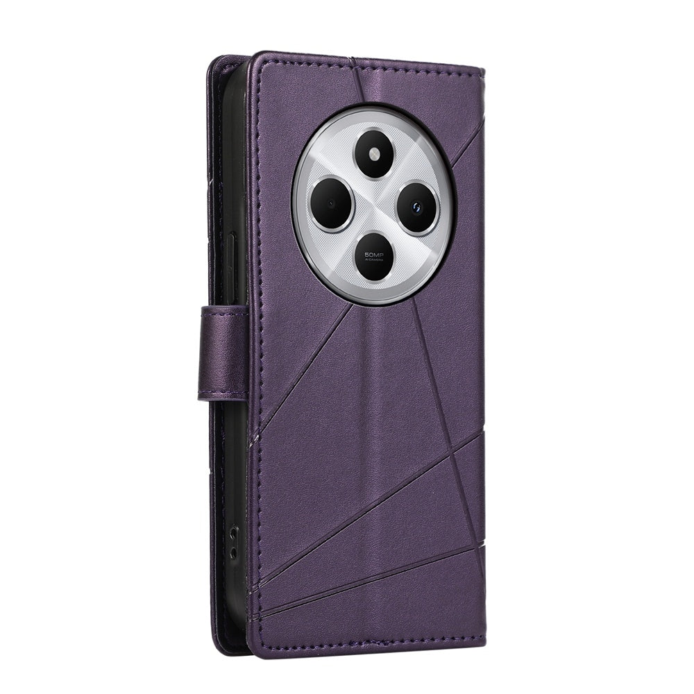 For Redmi 14C 4G PU Genuine Leather Texture Embossed Line Phone Case(Purple)