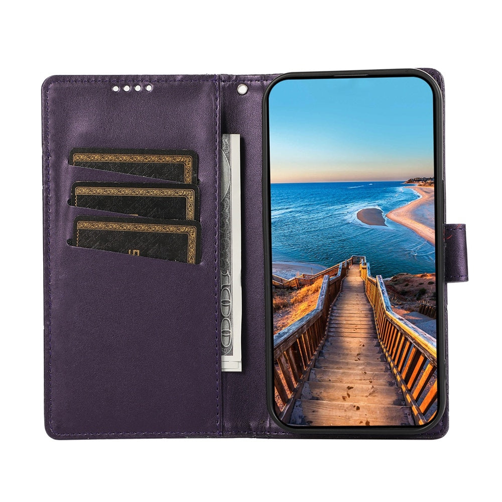 For Redmi 14C 4G PU Genuine Leather Texture Embossed Line Phone Case(Purple)