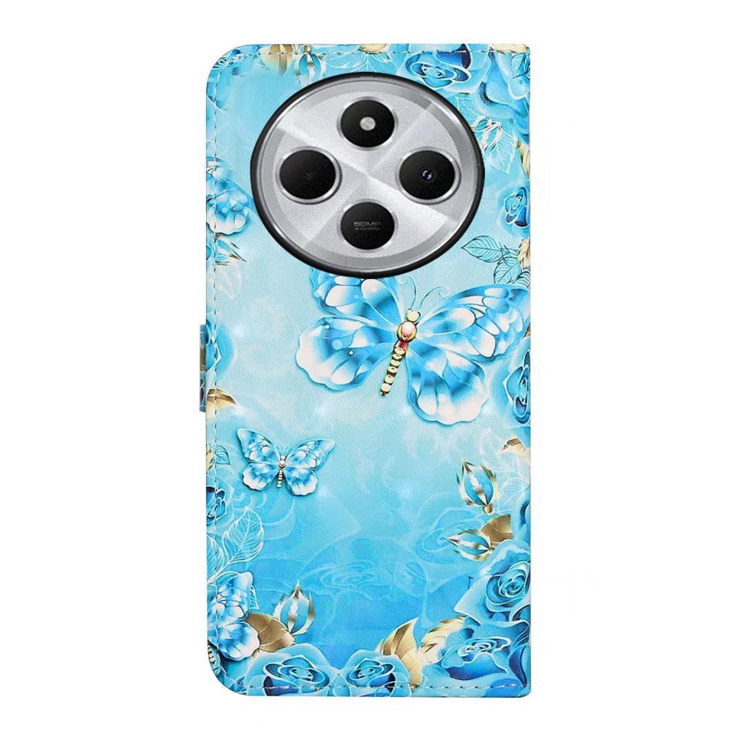 For Redmi 14C 4G Oil Embossed 3D Drawing Leather Phone Case(Blue Butterflies)