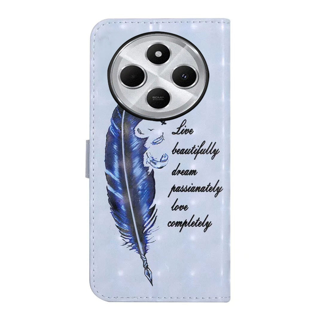 For Redmi 14C 4G Oil Embossed 3D Drawing Leather Phone Case(Blue Feather)