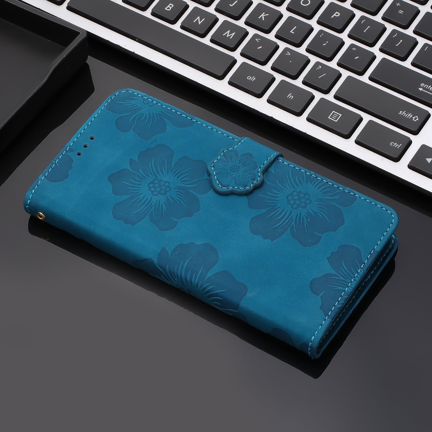 For Redmi 14C 4G Flower Embossing Pattern Leather Phone Case(Blue)