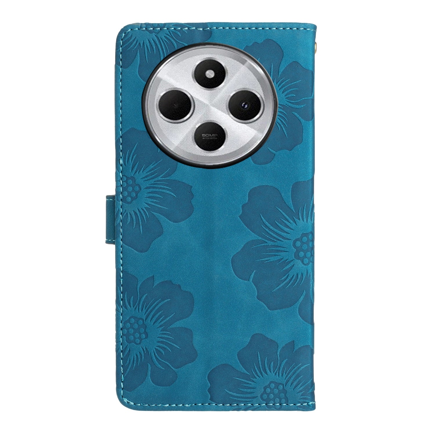 For Redmi 14C 4G Flower Embossing Pattern Leather Phone Case(Blue)