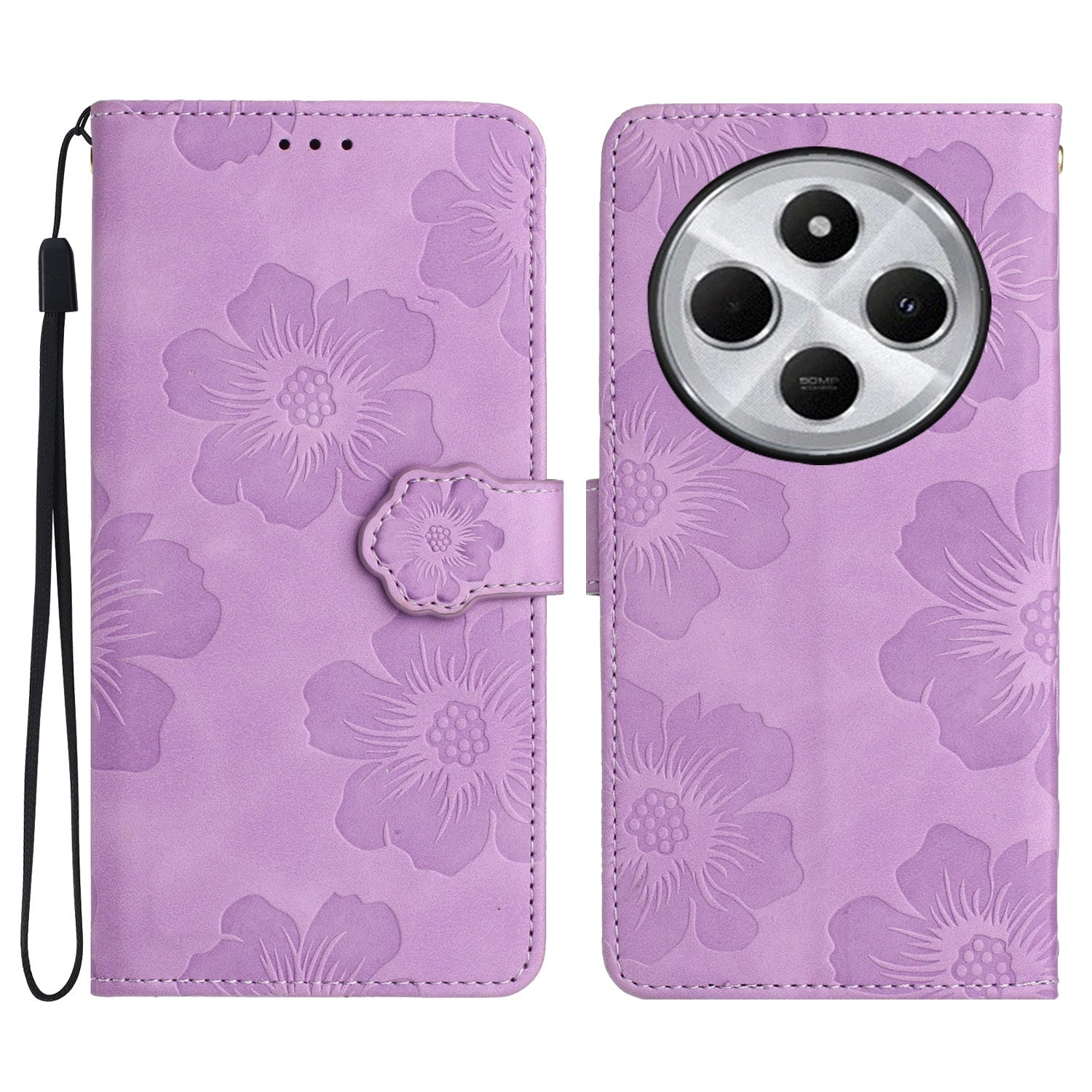 For Redmi 14C 4G Flower Embossing Pattern Leather Phone Case(Purple)