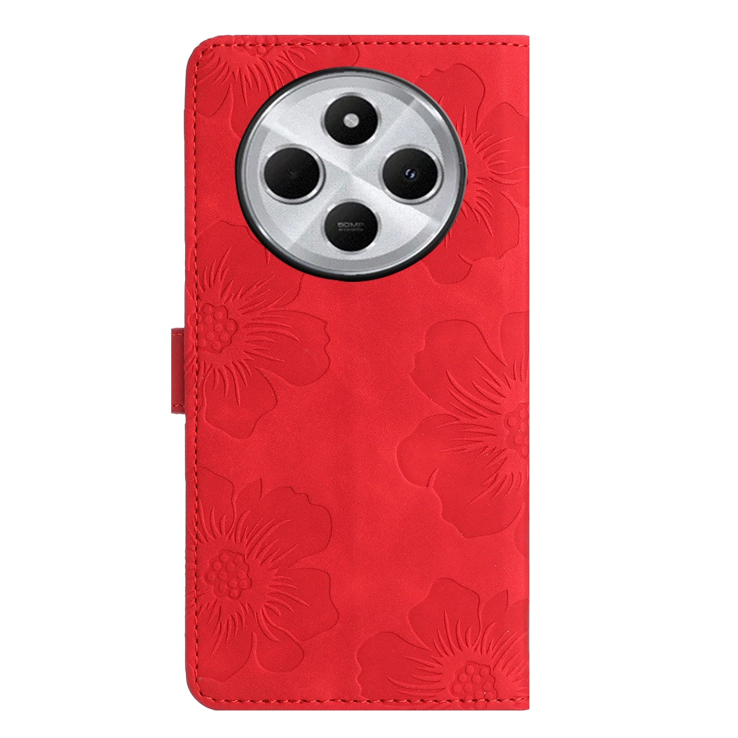 For Redmi 14C 4G Flower Embossing Pattern Leather Phone Case(Red)