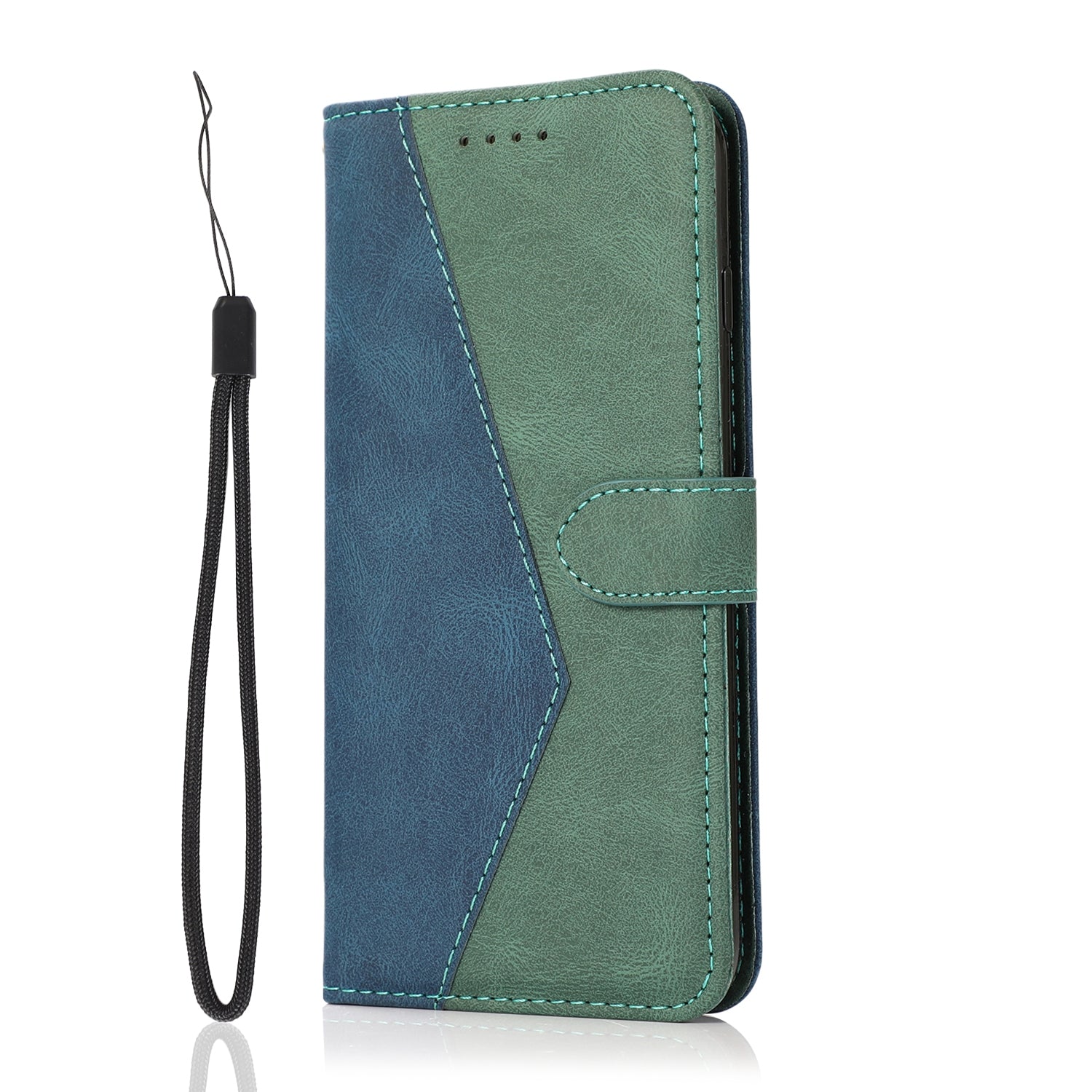 For Redmi 14C 4G Dual-color Stitching Leather Phone Case(Blue Green)