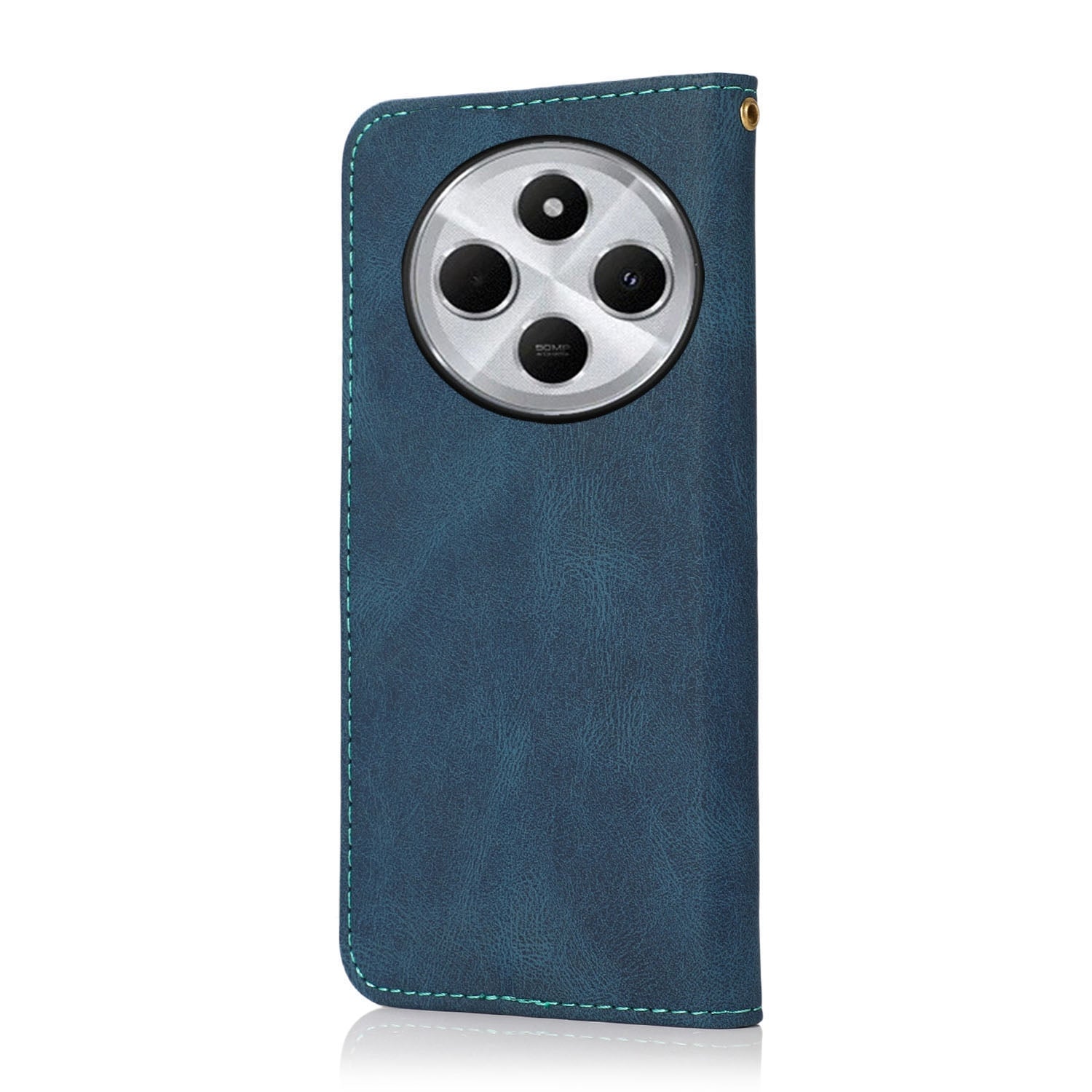 For Redmi 14C 4G Dual-color Stitching Leather Phone Case(Blue Green)