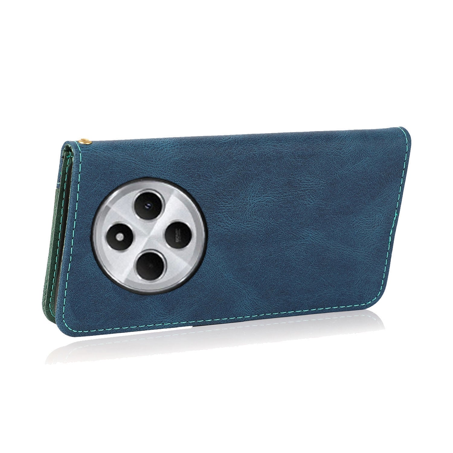 For Redmi 14C 4G Dual-color Stitching Leather Phone Case(Blue Green)