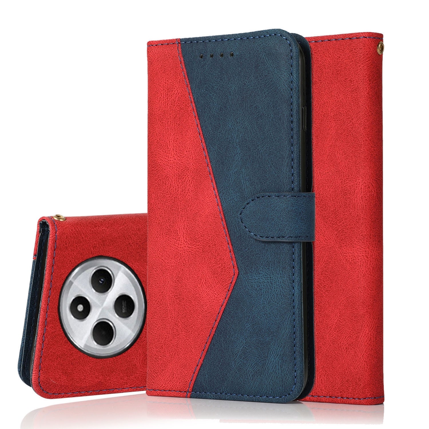 For Redmi 14C 4G Dual-color Stitching Leather Phone Case(Red Blue)