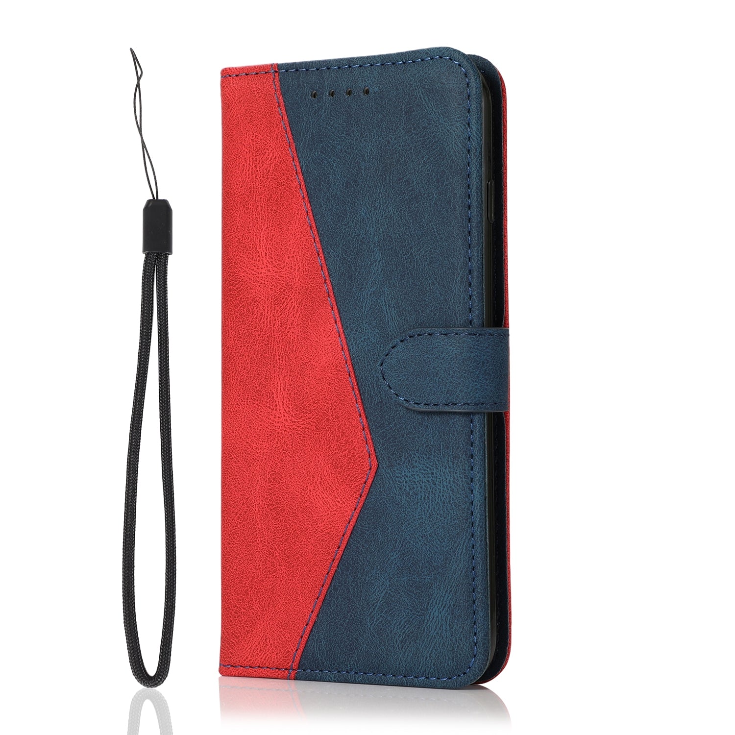 For Redmi 14C 4G Dual-color Stitching Leather Phone Case(Red Blue)