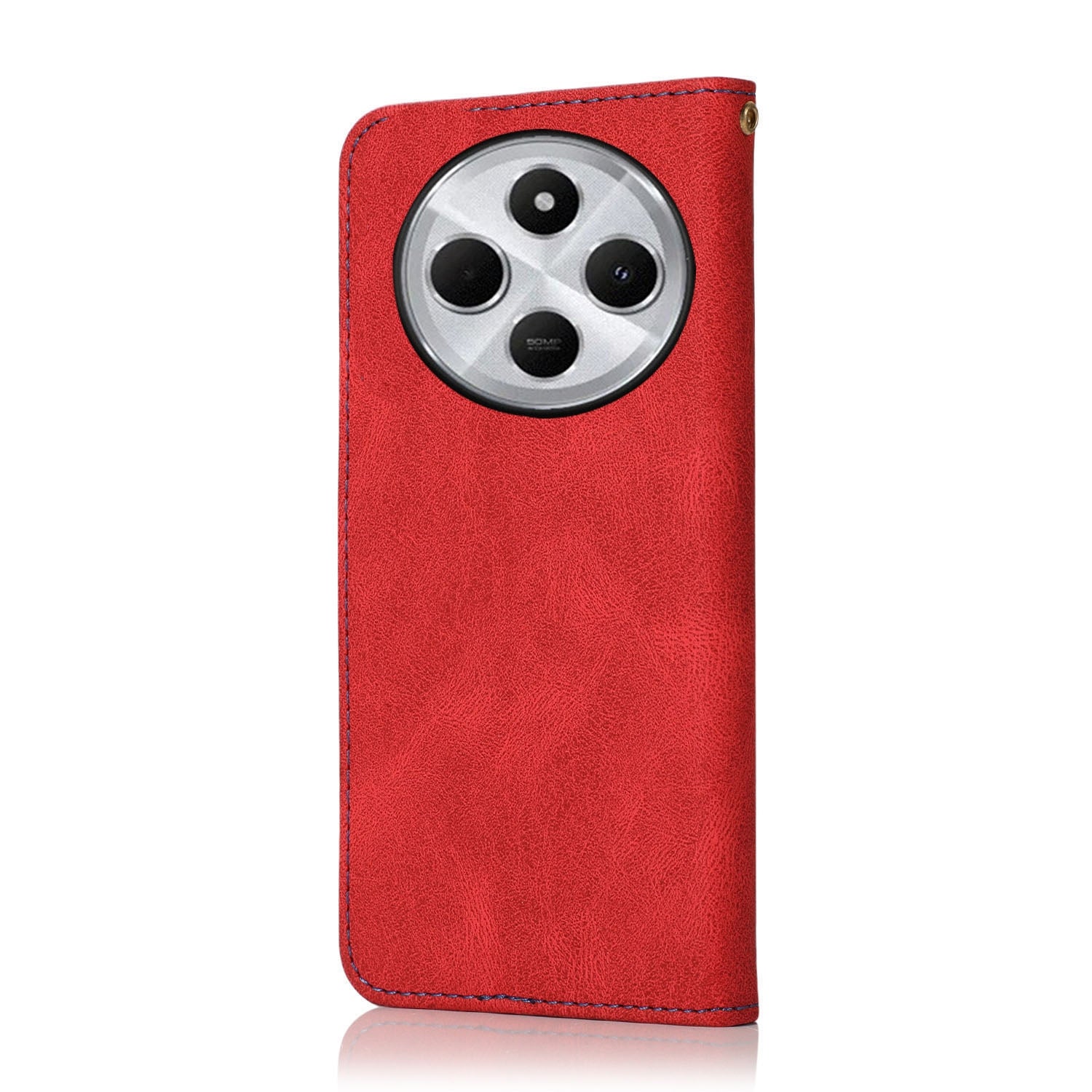 For Redmi 14C 4G Dual-color Stitching Leather Phone Case(Red Blue)